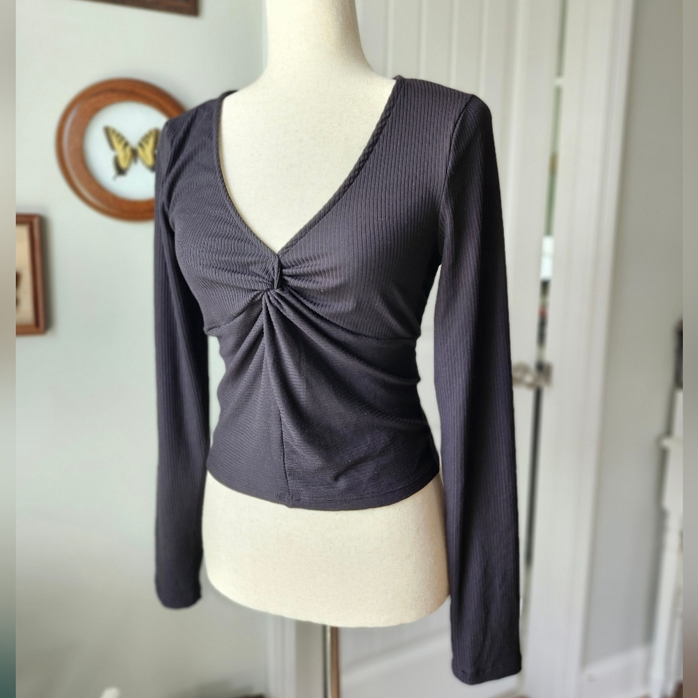 Pink Rose Charcoal Twist Front Blouse